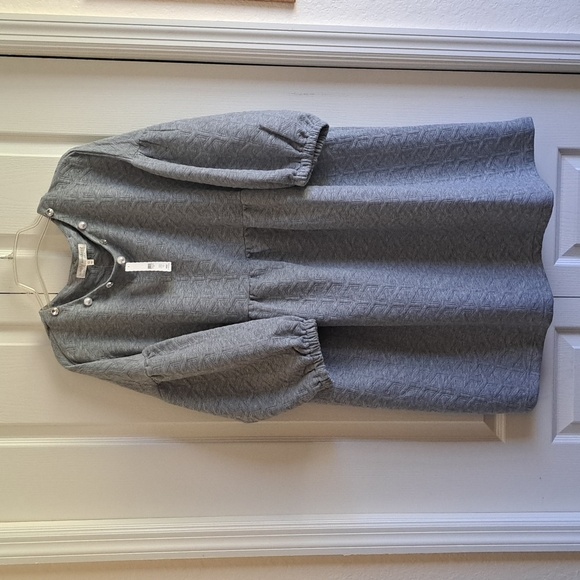 Gray  Dress with Pearl and Rhinestone Accents  Balloons Sleeves - Picture 6 of 8